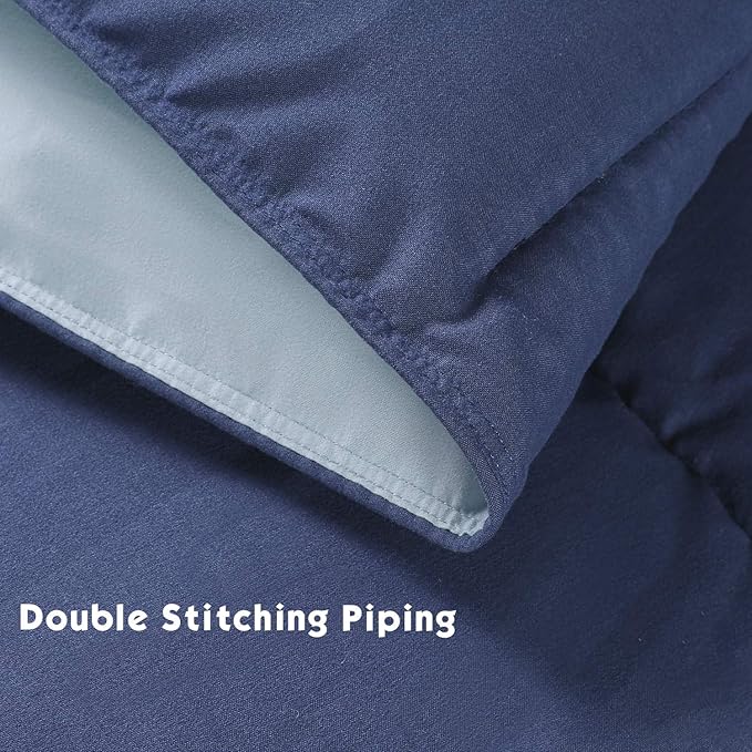 HIG 3pc Down Alternative Comforter Set - All Season Reversible Comforter with Two Shams - Quilted Duvet Insert with Corner Tabs - Box Stitched - Breathable, Soft (King/Cal King, Navy/Light Blue)