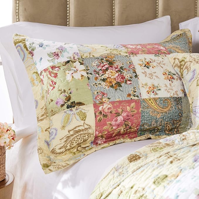 Greenland Home Blooming Prairie 100% Cotton Authentic Patchwork Reversible Quilt Set, 3-Piece Full/Queen