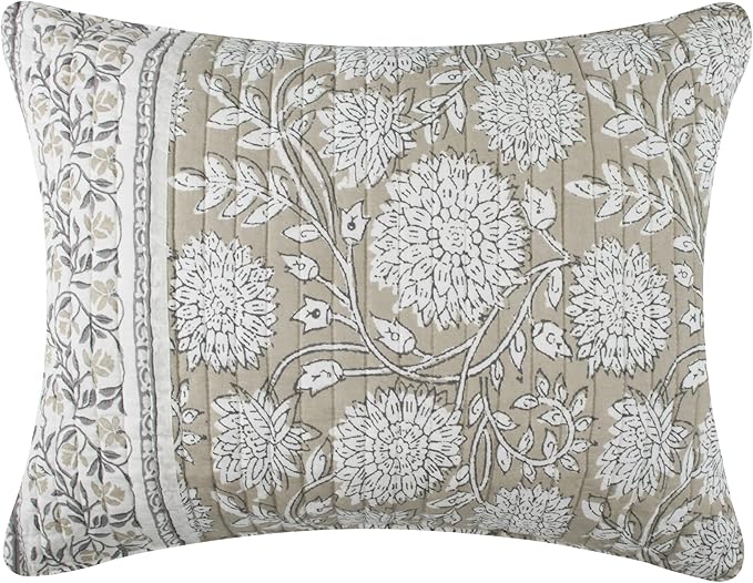 Levtex Home Adare Taupe Reversible King/Cal King Quilt Set (106x92in) and 2 Pillow Shams (36x20in) - Floral Bedding - Taupe White - Cotton King Size Quilt Bedding Set - Lightweight, Soft, Pre-Washed