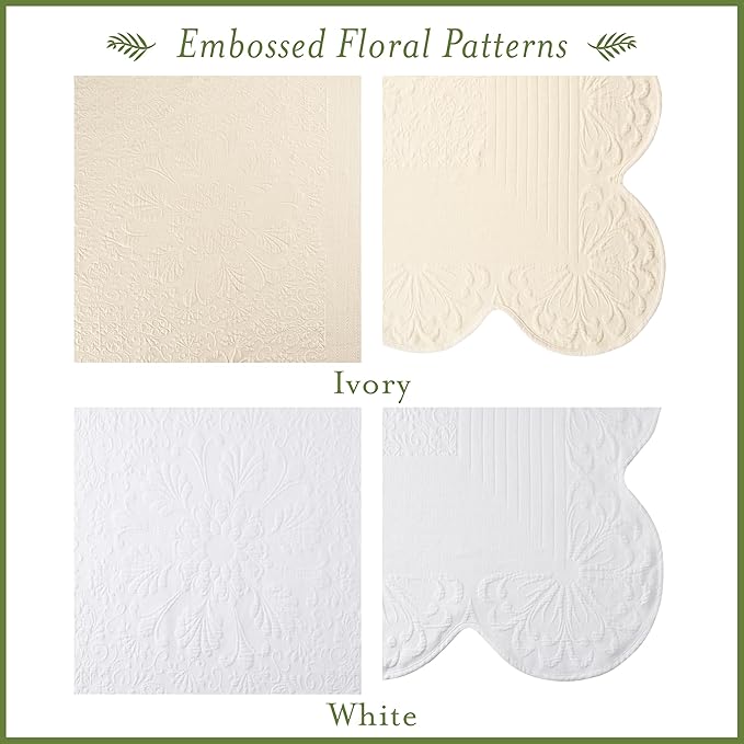 Charleston Estate Modern Farmhouse Floral Matelasse Bedspread with Scalloped Edges, 100% Cotton Breathable Bedding, King/Cal King, White Floral