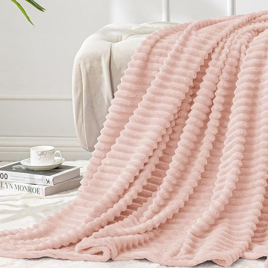 BEDELITE Fleece Blanket Twin Size – 3D Ribbed Jacquard Soft and Warm Decorative Fuzzy Blankets – Cozy, Fluffy, Plush Lightweight Throw Blankets for Couch, Bed, Sofa(Light Pink, 60x80 inches)