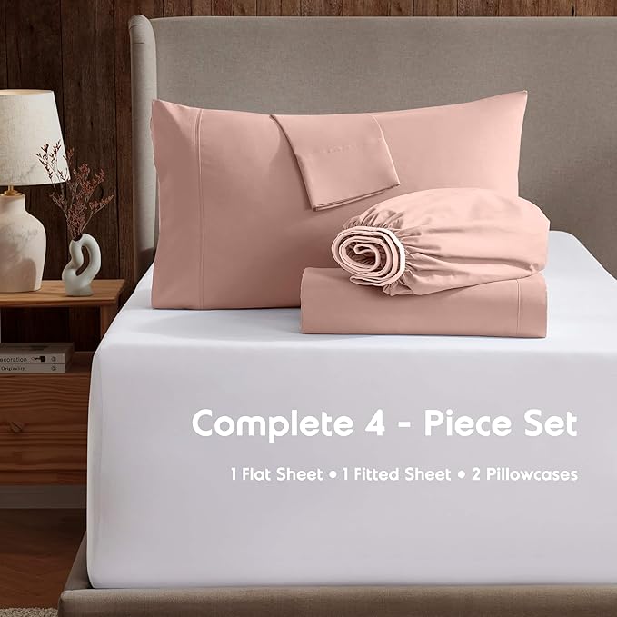 Nestl Full Sheet Set - Luxury 1800 Ultra-Soft Microfiber Full Bed Sheets - Double Brushed - Deep Pockets - Easy Fit - 4 Piece Set - Bedding Sheets & Pillowcases (Full, Peach Beige)