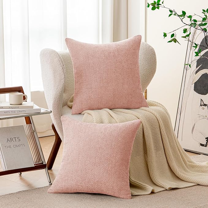 a moment Pink Spring Chenille Throw Pillow Covers 24x24 Inch Pack of 2 Modern Decorative Throw Pillow Cases Farmhouse Cross Covers Modern Home Decor for Sofa Bedroom Living Room