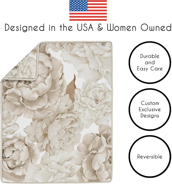 Sweet Jojo Designs 4-Piece Baby Crib Bedding Set (Boho Shabby Chic Floral) for Girls, Infants/Nursery incl. Blanket, Fitted Sheet, Skirt, Diaper Stacker (Taupe, Bohemian, Vintage, Garden, Watercolor)