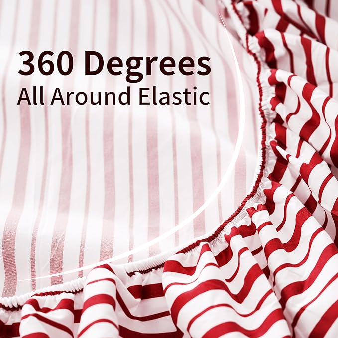Best Season Burgundy Red Striped Sheets Set Full Size 4 Piece - Super Soft, Easy Care & Breathable Red and White Pinstripe Bed Sheet Set with 16-Inch Deep Pockets, Great Gift for Christmas & Birthday
