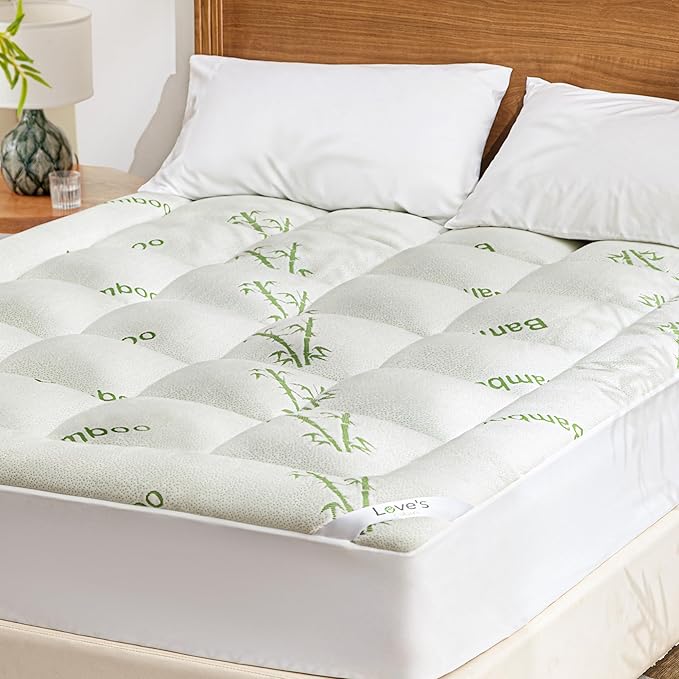 Love's cabin Full Size Mattress Topper Viscose Derived from Bamboo, Thick Pillow Top Mattress Pad with Stretchable Pockets for 8"-20" Mattress, Soft Cooling Mattress Topper for Hot Sleepers, Green
