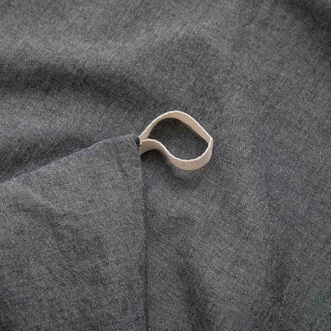 LOVQUE Dark Grey Duvet Cover Full Size, 100% Washed Cotton Linen Like Bedding Set with Zipper Closure (No Comforter), 80x90 Inches