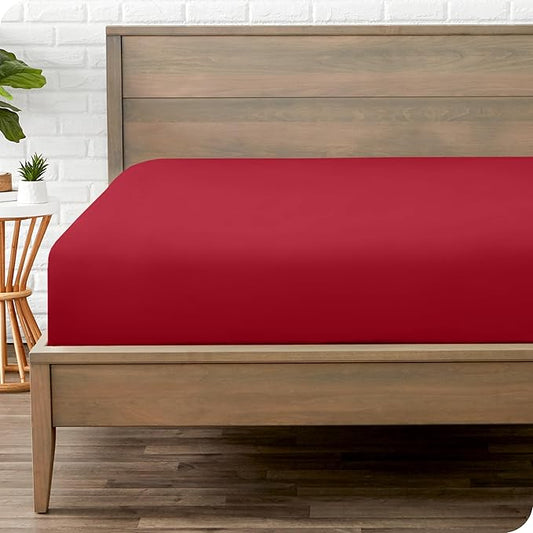 Bare Home Fitted Bottom Sheet King Size - Premium 1800 Microfiber - Ultra-Soft Hotel Luxury - Deep Pocket - Durable and Long Lasting (King, Red)