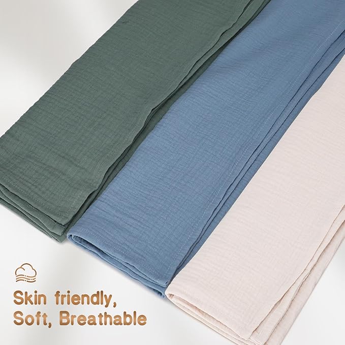 Baby Muslin Swaddle Blankets for Boys and Girls, 3-Pack Soft and Breathable Cotton Swaddles, Large 37 x 49 inches Receiving Blankets, Essentials for Newborns, Unisex 004