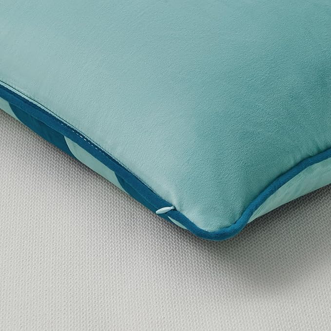 MONDAY MOOSE Decorative Throw Pillow Covers Cushion Cases, Set of 2 Soft Velvet Striped Piping Edge Designs, Pillow Inserts Not Included (16x16 inch, Blue/Light Blue)