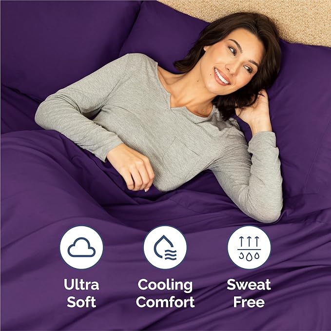 Split King 7 Piece Sheet Set - Comfy Breathable & Cooling - Ultra-Soft Hotel Luxury Bedding Set w/ 8-16 Inch Deep Pockets - 1 Flat & 2 Fitted Sheet & 4 Pillowcases - Wrinkle Free & Easy Care - Purple