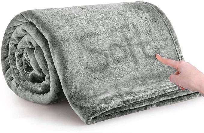 MOONLIGHT20015 Fleece Blanket Throw Blanket - Light Grey Super Soft Blankets for Sofa, Couch, Bed, Camping, Travel - 400 GSM Microfiber Cozy & Fluffy Blanket, 50 x 60 Inches (Throw/Travel)