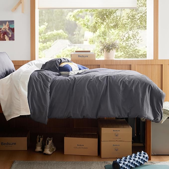Bedsure Dark Grey Duvet Cover Twin/Twin XL Size - 2 Pieces Prewashed Cotton-Like Extra Soft Bedding Set, Includes 1 Twin Duvet Cover 68x90 Inches with Zipper Closure & 1 Pillow Sham, No Comforter