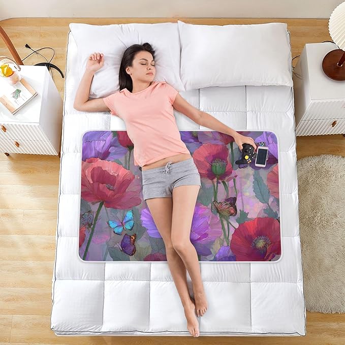 Waterproof Bed Pad Reusable Changing Pad Toddler Mattress Protector Large Pee Pad Baby Diaper Pad Soft Washable Liner Purple Red Poppy Butterfly