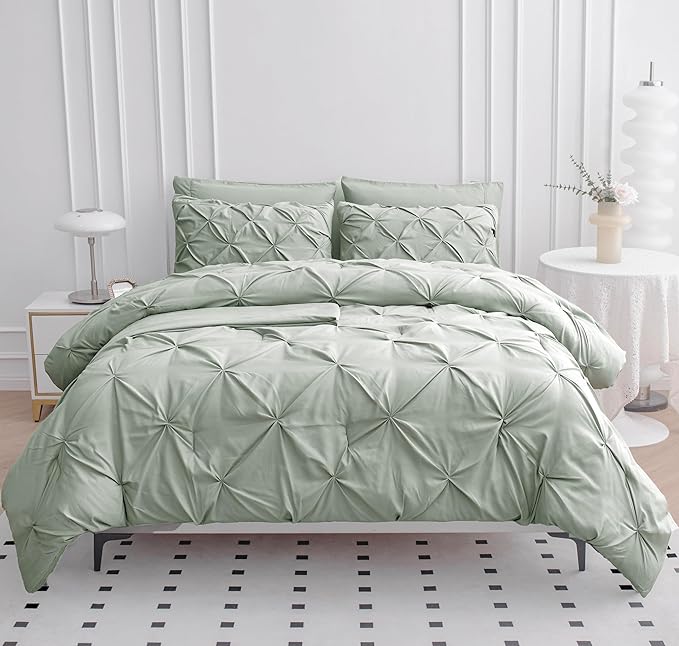 LANE LINEN Twin XL Comforter Set – 5 Piece Pintuck Bed in a Bag – Ultra Smooth Microfiber All-Season Bedding – Includes Comforter, Flat Sheet, Fitted Sheet, Pillowcase & Sham – Cozy Bed Set – Mineral | Smooth microfiber, Soft cozy bedding, All season w...