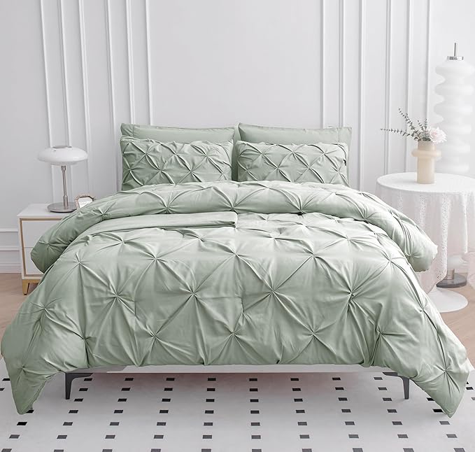 LANE LINEN King Size Bedding Comforter - 7 Piece Pintuck Ultra Soft Microfiber - All-Season King Size Bed Sets with Comforter, Sheets & Shams - Soft & Apartment Friendly Durable Everyday Use – Mineral | Soft microfiber, All season comfort, Durable bedd...