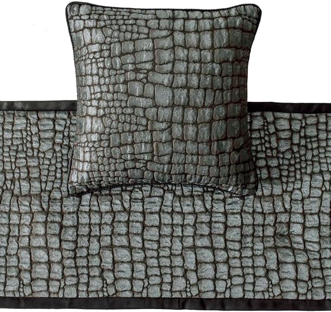 The HomeCentric King/Queen/Twin Blue & Grey Designer Full 68"x18" Bed Runner with Pillow Cover, Animal Mystery Bed Scarf on Silk Fabric - Animal Mystery