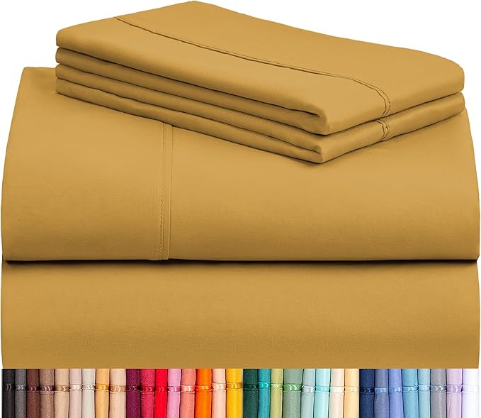 LuxClub Bed Linen Set, 6Pc King Microfiber Sheets, Medallion Gold, Deep Pockets, Wrinkle Free, Cooling, Hypoallergenic