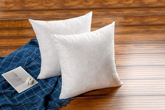 JA COMFORTS 16×16 Premium Goose Down Feather Throw Pillow Inserts(Set of 2)-5% Down Filling,High Filling Weight,250 TC Cotton Cover, Square, White