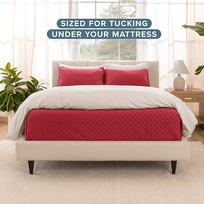 Bare Home Coverlet Set - Twin/Twin Extra Long - Lightweight Bed Decor - Comforter Alternative - All-Season Quilted Bedspread (Twin/Twin XL, Red)