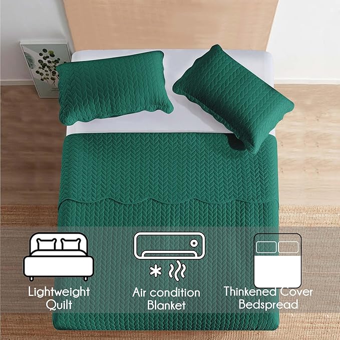 IR Imperial Rooms Twin Quilt Bedding Set Size (68” x 86”) + 1 Pillow Shams (20” x 26” + 2”) - 2 Pcs All Season Lightweight Reversible Microfiber Coverlet Embossed Quilt Bedspread (Emerald)