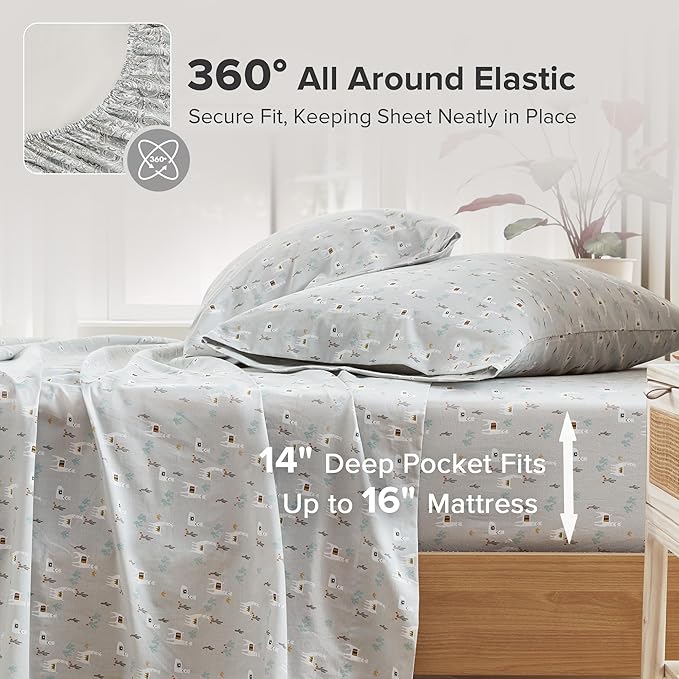 Comfort Spaces 100% Cotton Sheet Set Breathable, Lightweight, Soft with 14" Elastic Pocket Fits up to 16" Mattress, All Season Cozy Bedding, Matching Pillow Case, King Lama Multi 4 Piece