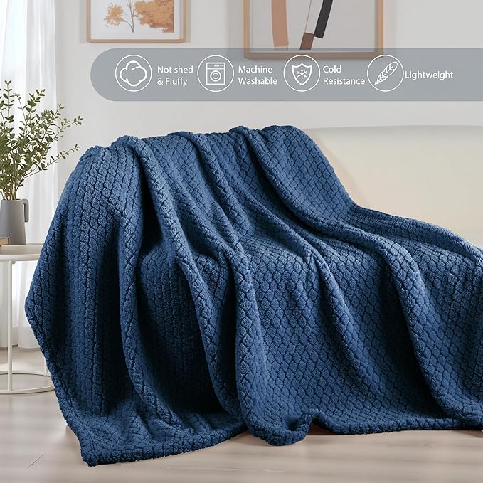 Exclusivo Mezcla Twin Size Fleece Blanket for Bed, Extra Soft Warm Decorative Fuzzy Blanket for Women, Lightweight Cozy Bedding Blankets, 60x80 Inches, Navy Blue