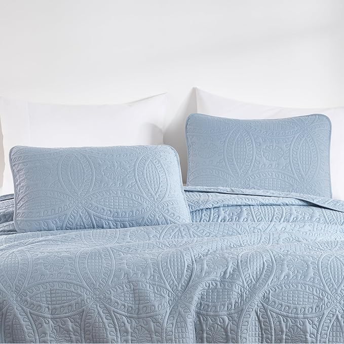 Chezmoi Collection Austin Queen Oversized Bedspread Set, 3-Piece Pinsonic Quilted Lightweight Microfiber Bedspread Coverlet, Cool Gray