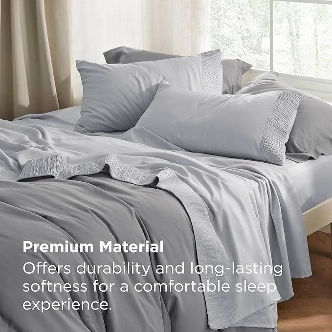 Bedsure Twin Sheets Set - 3 Pieces Soft Twin Bed Sheets - Breathable & Cooling - Hotel Luxury - Easy Care Polyester Microfiber Bedding for Women, Men, Light Grey