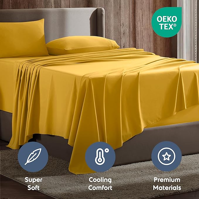Nestl King Sheet Set - Luxury 1800 Ultra-Soft Microfiber King Bed Sheets - Double Brushed - Deep Pockets - Easy Fit - 4 Piece Set - Bedding Sheets & Pillowcases (King, Yellow)