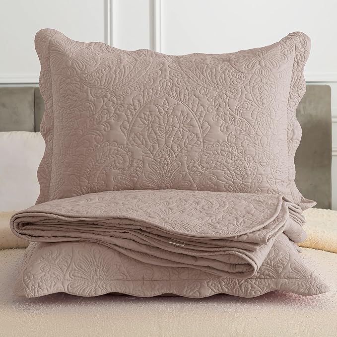 HoneiLife Quilt Sets King Size - Microfiber Bedspreads for King Bed, 3-Piece Lightweight Coverlets, Retro Bedlinen Sets, King Quilt Bedding Set All Season Use-Dark Khaki