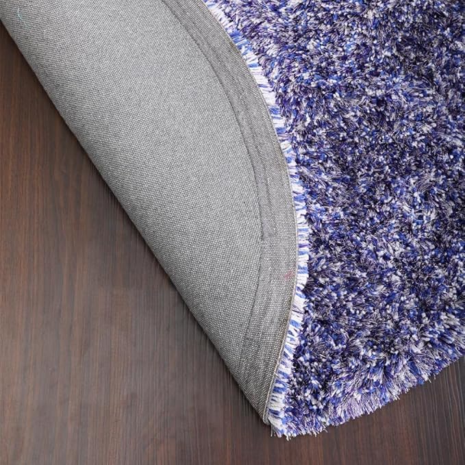 Hand Tufted SHAG Polyester ECO-Friendly Area Rugs - 10'x10', Round, Blue White, Solid Plain Design, High Pile Thick Handmade Anti Skid Area Rugs for Living Room, Bed Room K00111
