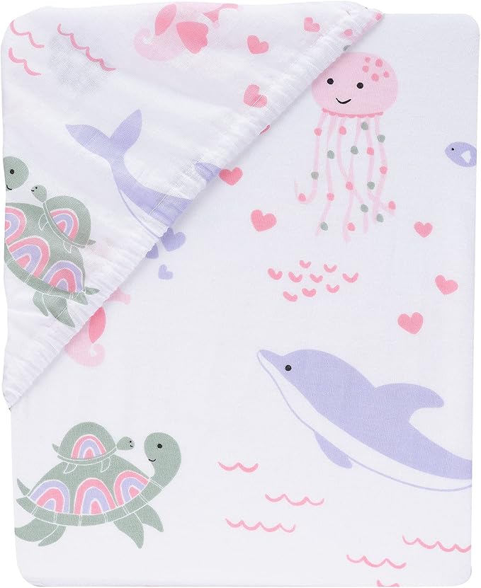 Lambs & Ivy Sea Dreams Soft White 100% Cotton Nautical Ocean Fitted Crib Sheet