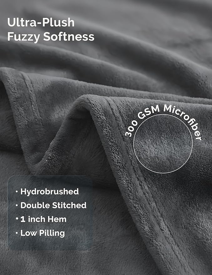 Casa Platino Fleece Blanket Queen Size – 300 GSM Gray Fleece Throw for Bed or Couch – Soft Cozy Warm Holiday Winter Blanket for Bed, Fuzzy Plush Elegant Gifts for Men & Women - 90x90 Inch