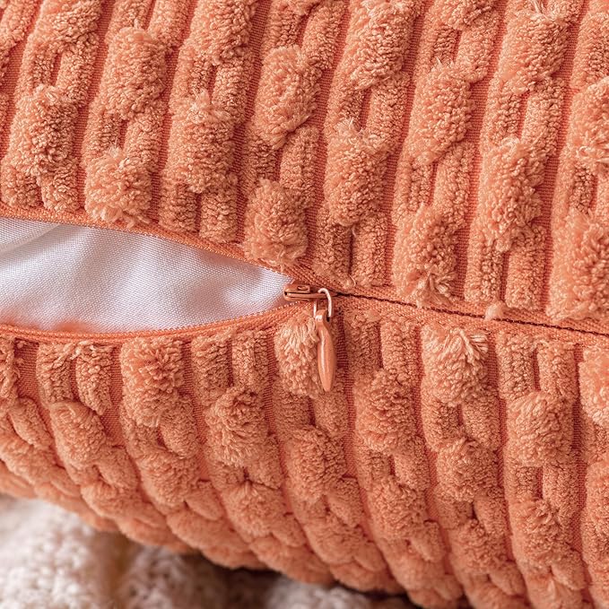 MIULEE Pack of 2 Decorative Lumbar Throw Pillow Covers 12x20 Inch Soft Boho Striped Textured Corduroy Pillow Covers Modern Farmhouse Home Decor for Couch Bed Sofa Living Room Coral Red