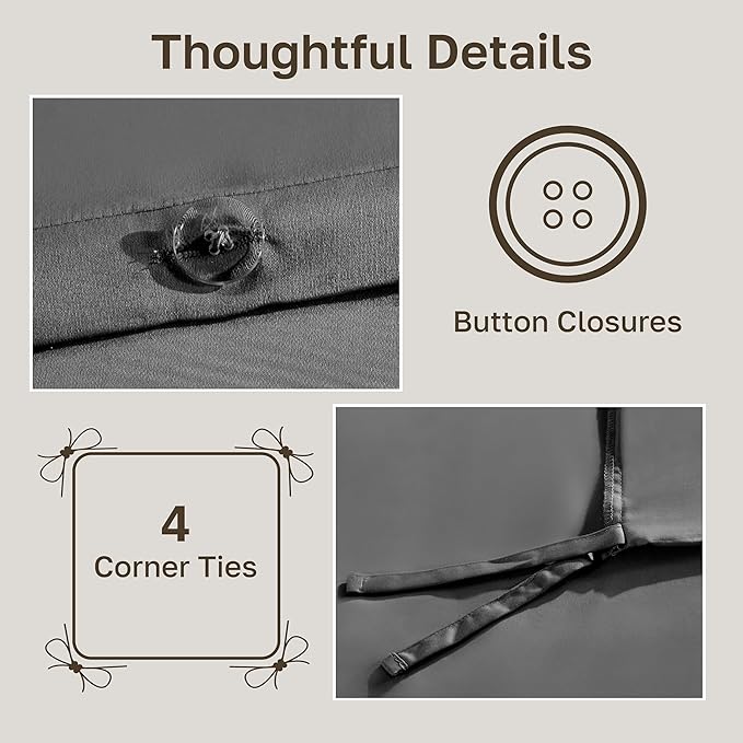 California Design Den 3 Pc Full/Queen Size Duvet Cover Set - Winner Good Housekeeping Best Bedding Awards 2025, 400 Thread Count Sateen, 100% Cotton Duvet Cover Queen,Button Closure, Corner Ties -Grey