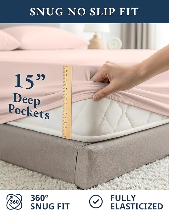 LANE LINEN 100% Organic Cotton Fully Elasticized California King Sheet Set, Low Pilling Fade Resistant Machine Washable Naturally Cooling Mercerized Soft & Comfy Cotton Sheets – Sepia Rose