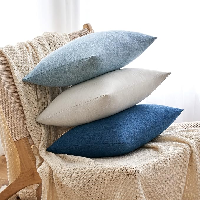 MIULEE Pack of 2 Decorative Linen Burlap Textured Pillow Covers Farmhouse Boho Accent Pillowcases Spring Coastal Home Decor for Couch Sofa Bedroom Living Room 16x16 Inch Light Blue