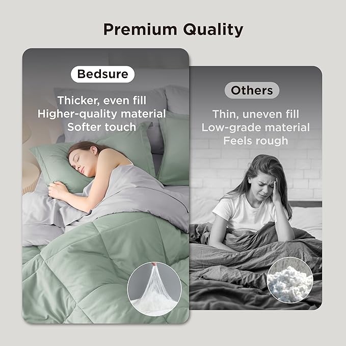 Bedsure Sage Green Queen Comforter Set - 7 Pieces Reversible Bed Set Sage Green Bed in a Bag Queen with Comforters, Sheets, Pillowcases & Shams, Queen Bedding Sets