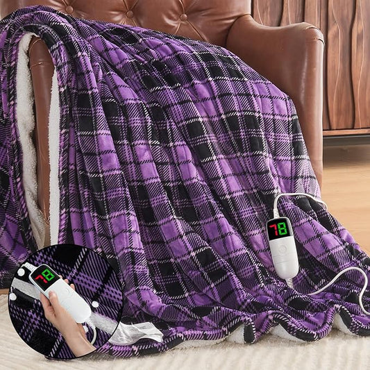 Purple Heated Blanket Electric Throw, 50X60 Heating Throw with 10 Heating Levels & 8 Hours Auto Off, Purple Gifts Sherpa Blanket Warmer for Couch Bed Office, Gifts for Mom Women Grandma Home Decor