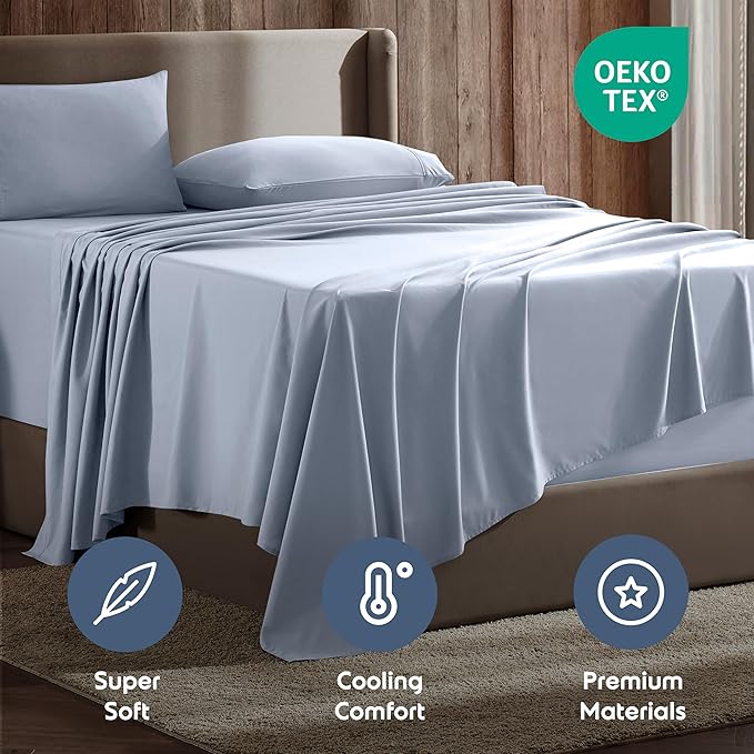 Nestl Queen Sheet Set - Luxury 1800 Ultra-Soft Microfiber Bed Sheets - Double Brushed - Deep Pockets - Easy Fit - 4 Piece Set - Bedding Sheets & Pillowcases (Queen, Ice Blue)
