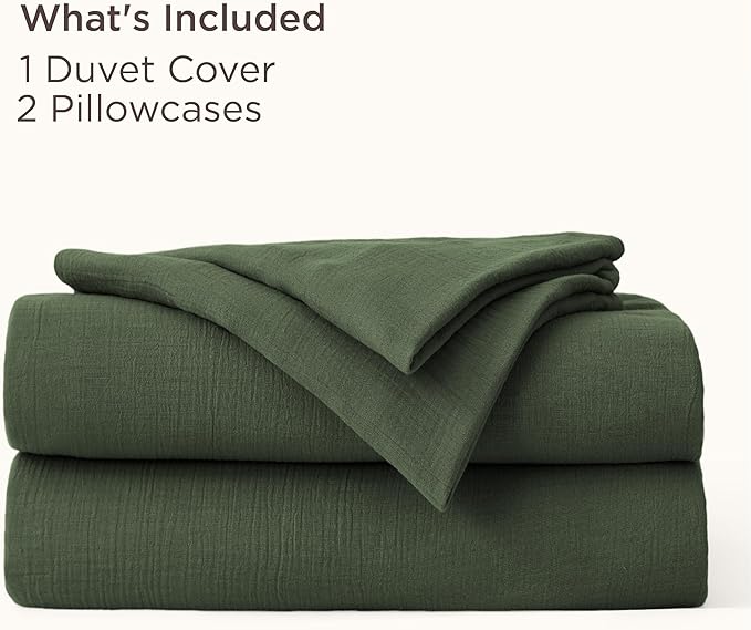 Bedsure Muslin Duvet Cover King Size - Cotton Blend Rayon Derived from Bamboo, Cooling Duvet Covet for Hot Sleepers - Ultra-Soft & Breathable Bedding Set for All Seasons(Olive Green, 104"x90")
