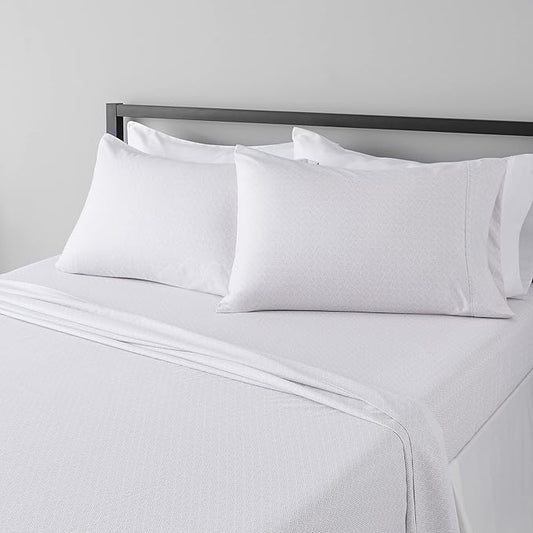 Amazon Basics Lightweight Breathable Super Soft Microfiber 4-Piece Bed Sheet Set with 14-Inch Deep Pockets, Wrinkle Resistant, Machine Washable, King, Gray Crosshatch, Printed