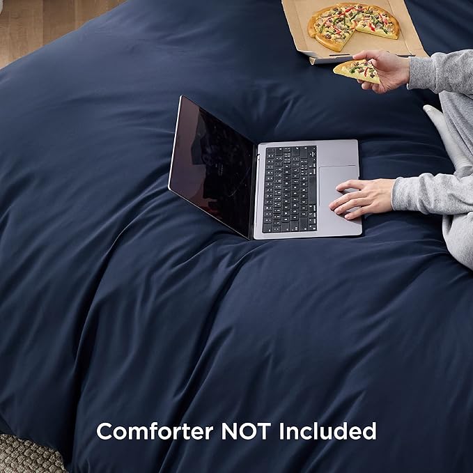 Bedsure Duvet Cover Queen Size - Soft Double Brushed Bedding Set for Kids & Adults, Zipper Closure, 3 Pieces, Includes 1 Duvet Cover (90"x90") & 2 Pillow Shams, NO Comforter, Navy Blue