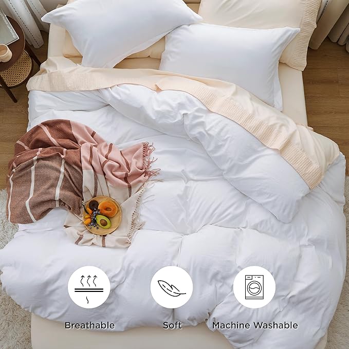 Bedsure Bright White Duvet Cover Full Size - 3 Pieces Prewashed Extra Soft Cotton-Like Polyester Bedding Set, Includes 1 Duvet Cover 80x90 Inches with Zipper Closure & 2 Pillow Shams, No Comforter