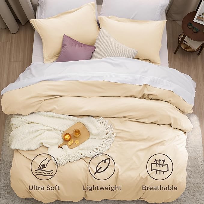 Bedsure Alabaster Gleam Duvet Cover Queen Size - 3 Pieces Prewashed Extra Soft Bedding Set, Includes 1 Duvet Cover 90x90 Inches with Zipper Closure & 2 Pillow Shams, Comforter Not Included