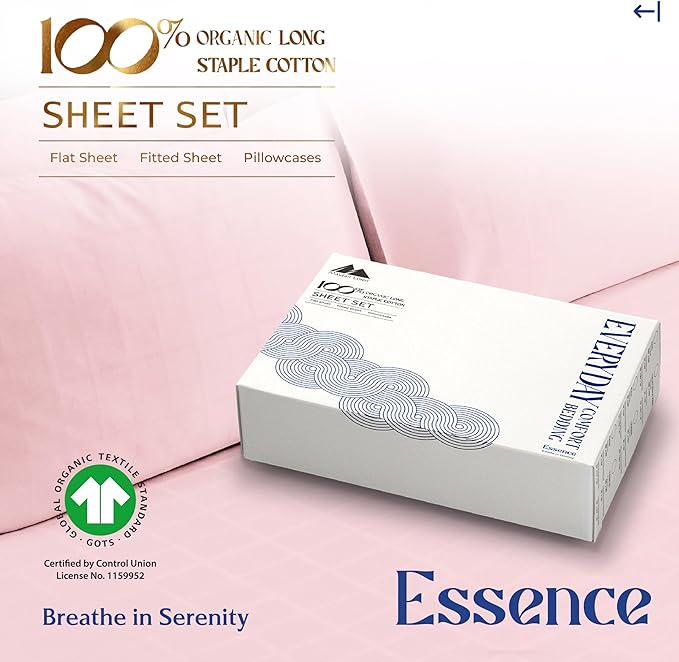 Mayfair Linen 100% Organic Cotton Sheets Full Size - 4 PC Organic Cotton Full Size Percale Weave Sheet Set, Soft, Cooling, Crisp & Breathable, 16" Deep Pocket Hotel Quality Bedding Set - Blush