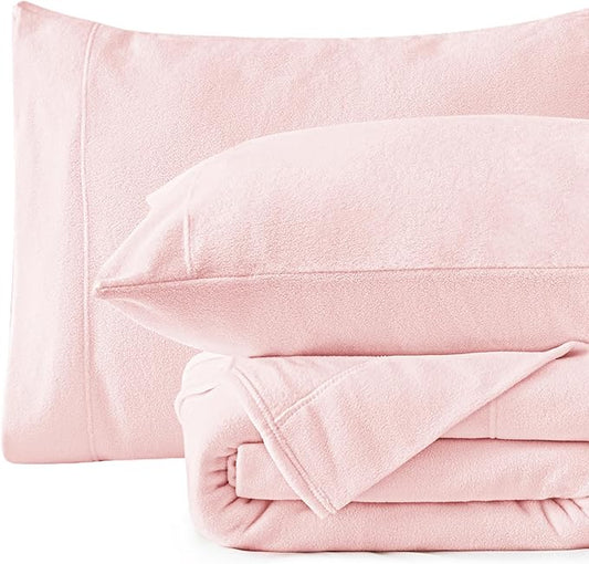 Love's cabin Fleece Twin Sheet Set - 3 Pcs Pink Super Soft Plush Polar Fleece Bed Sheets Set with 16" Deep Pocket,Cozy Warmth for Cold Season(1 Flat Sheet,1 Fitted Sheet,1 Pillow Case)