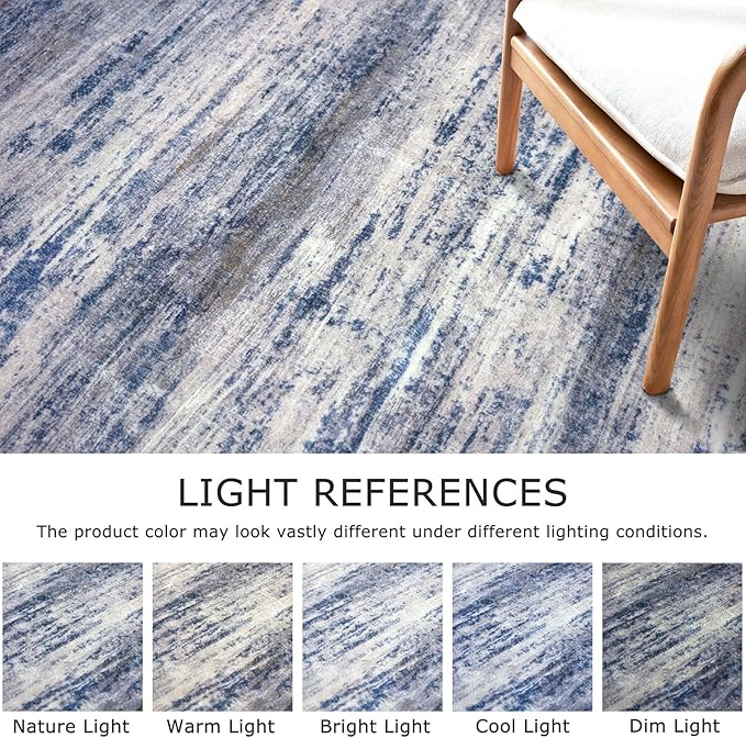 KOZYFLY Modern Abstract Washable Rug Runner 2x8 Hallway Runner Rug Non-Slip Soft Kitchen Runner Rugs, Print Grey-Blue Striped Carpet Runner for Entryway Bathroom Laundry Room Foyer