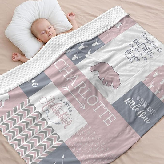 Personalized Baby Blanket Custom Blanket with Name for Newborn Baby Girls Nursery Blankets Gifts Customize Baby Blankets 35x45in Newborn Holiday Shower Gift, Pink